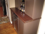 Walnut wood bar top, ½” beaded edge. Permanent finish. Huntersville, NC.